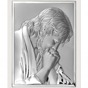 Obrazek srebrny Jezus Chrystus Modlący się BIAŁY