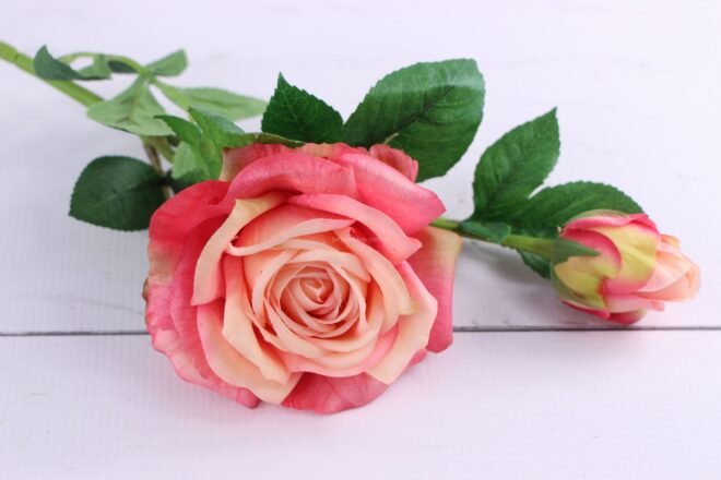 TERJAN Róża gałązka SILIKONOWA EV144 (róż z łososiowym środkiem)